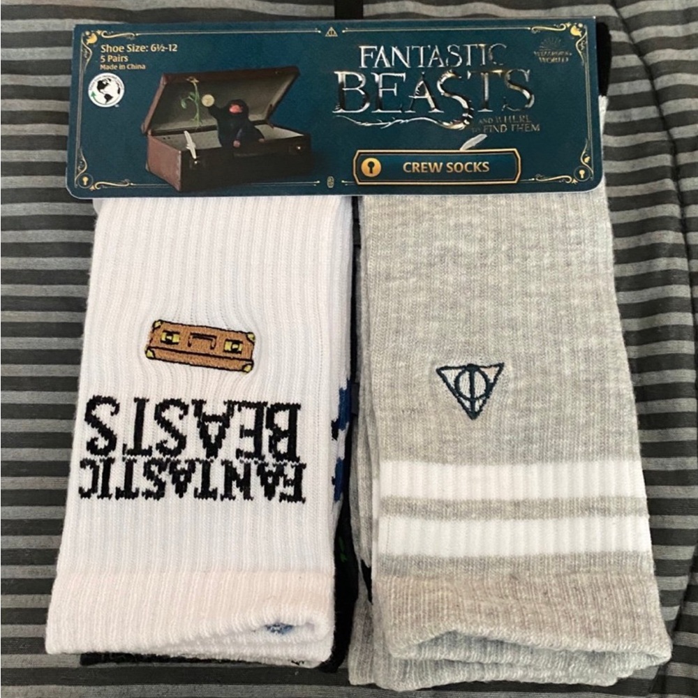 Fantastic Beasts Crew Socks 5 Pair Size 6 1/2-12